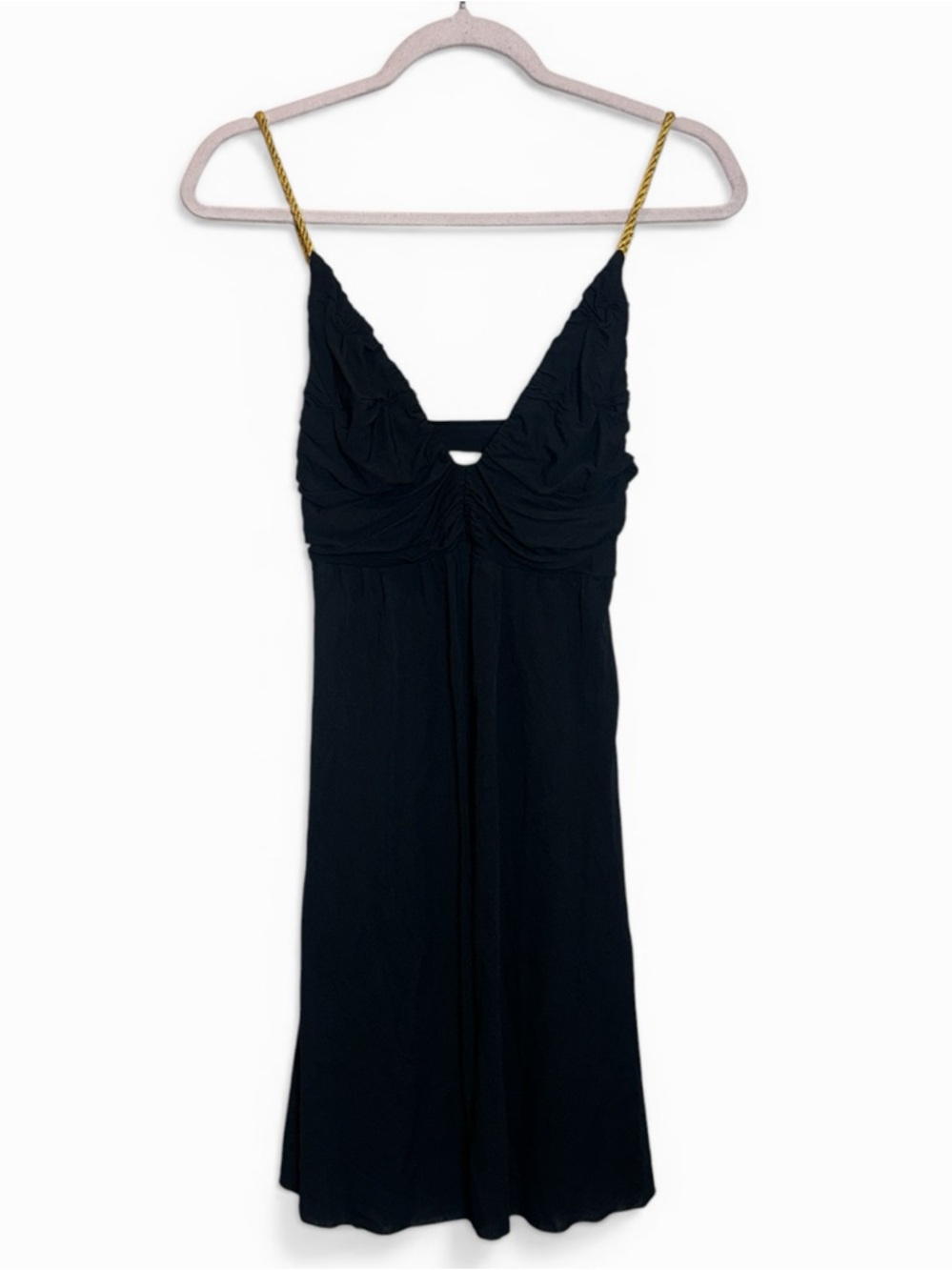 Y2K Ya-ya Black Spaghetti-Strap Slip Dress with Gold Rope Detail